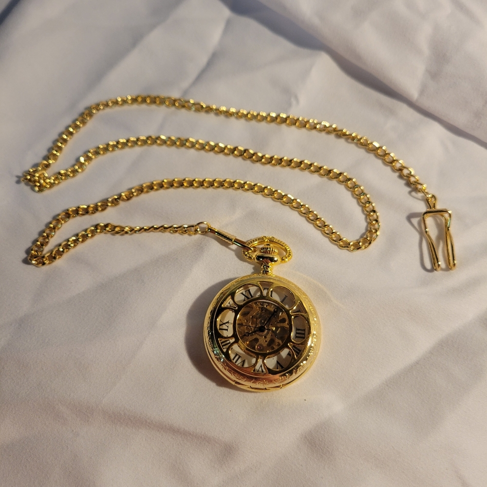 Gold Pocket Watch with Chain